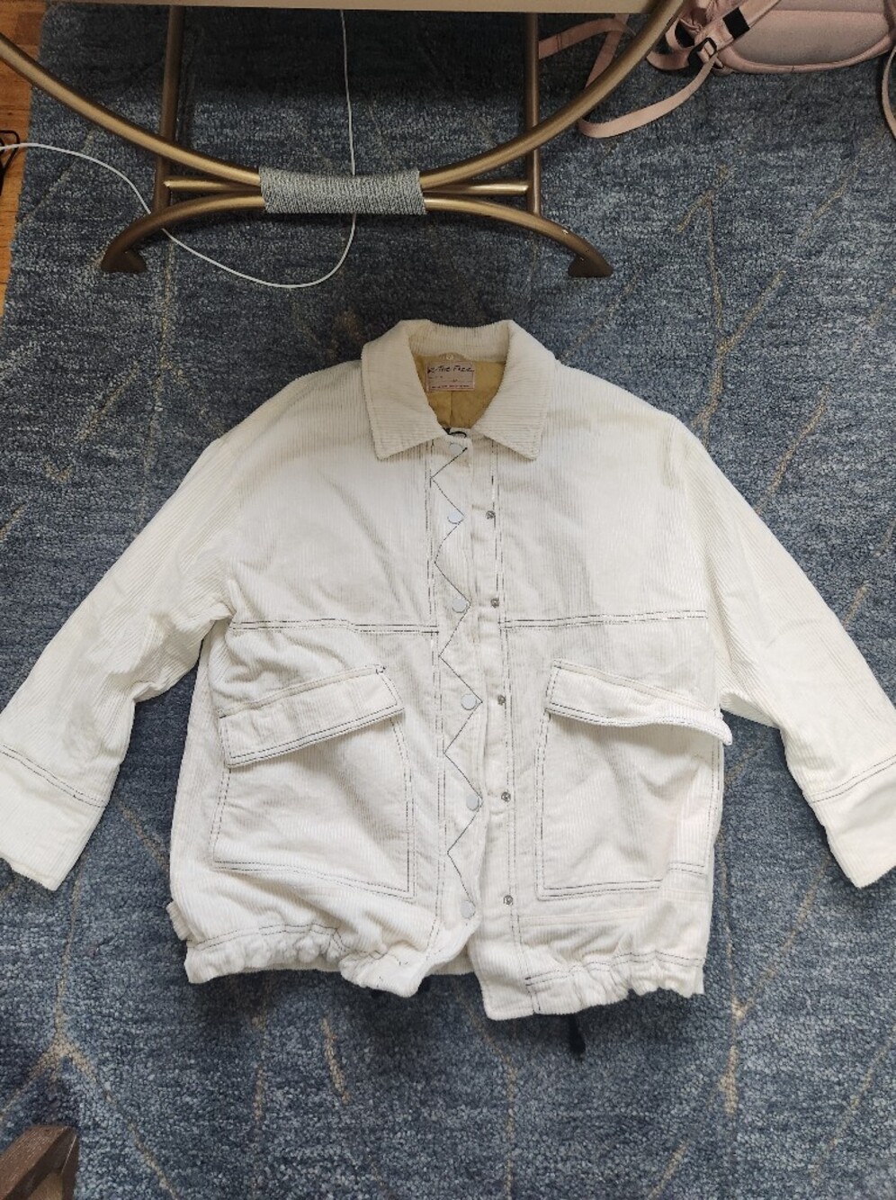 free people oversized white corduroy utility chore coat medium